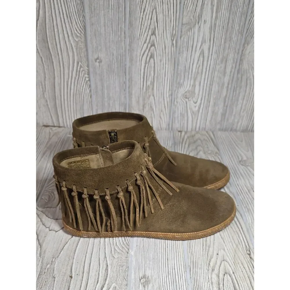 UGG Shenandoah Fringe Brown Suede Ankle Boots Womens Size 8.5